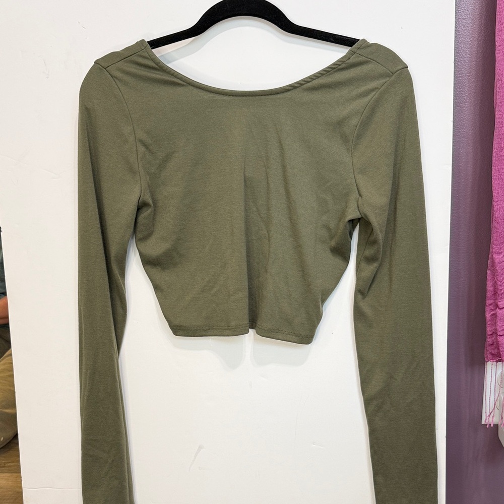 By Together Sage Green Long Sleeve Crop Top